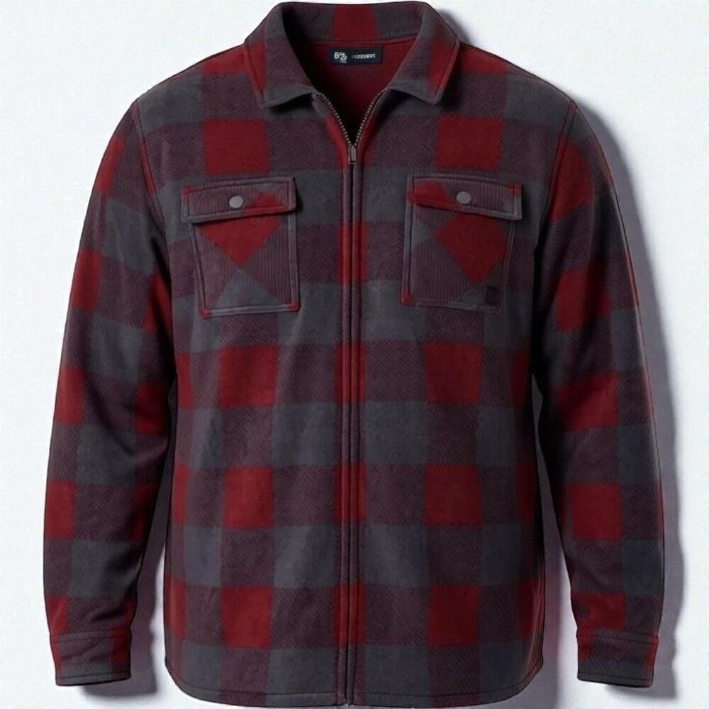 Voyager Mens Full Zip Lined Shirt Jacket Red Gray Plaid Large Warm Outerwear NEW